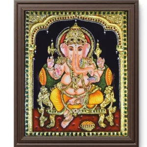 Ganesha seated on lotus with traditional offerings and elephant head