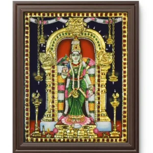 Meenakshi devi tanjore painting of gold foil and a precious stones