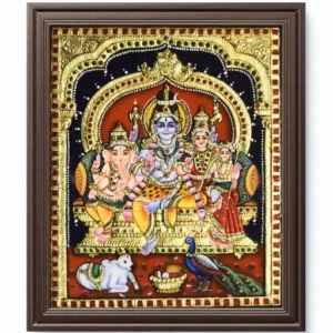 Shiva with Parvati and sons Ganesha and Kartikeya in divine family pose