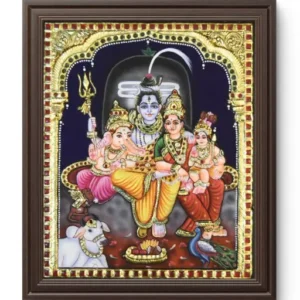Shiva Parivar image with Lord Shiva, Goddess Parvati, Lord Ganesha and Kartikeya, symbolizing divine family harmony