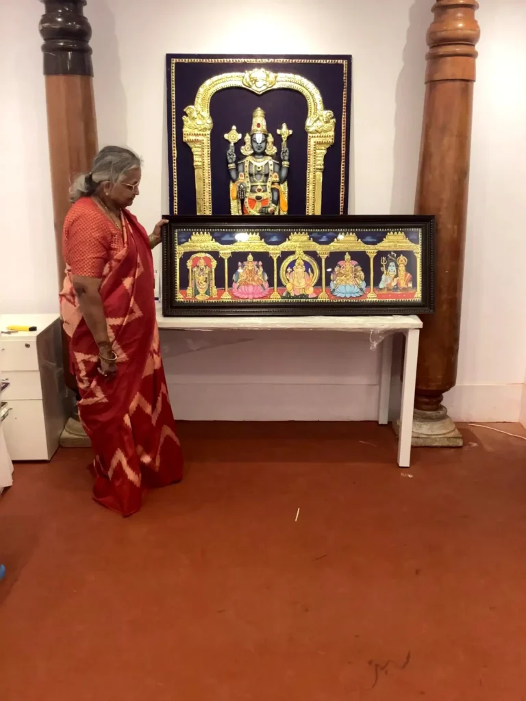 Happy client with custom handmade Tanjore artwork