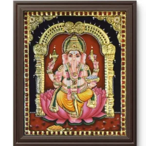 Lord Ganesha with elephant head holding modak and mouse vahana, Hindu god of wisdom and remover of obstacles