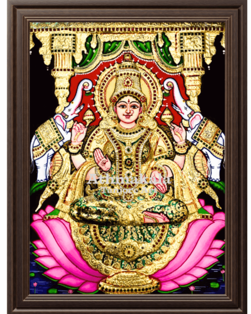 lakshmidevi tanjore painting semi embossed 2 by 3 feet