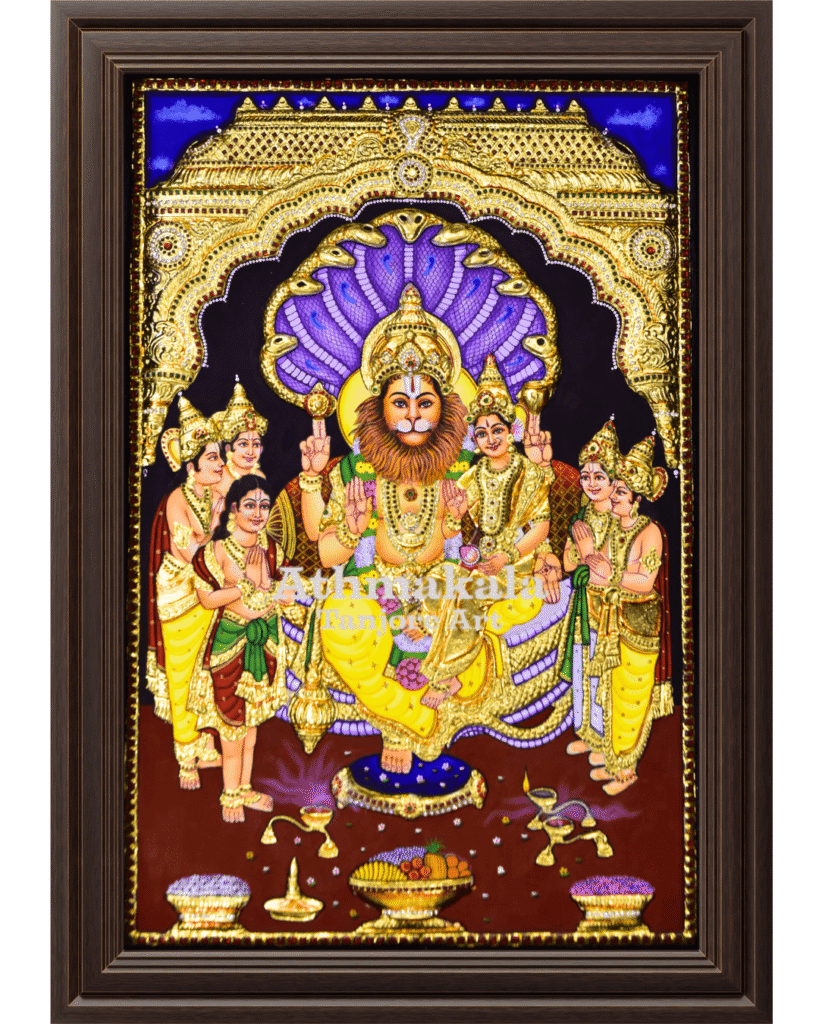 narasimha swamy Tanjore painting with lakshmi devi