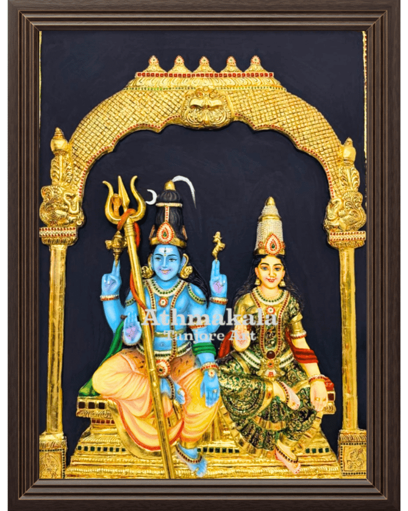 shivaparvathi 3d tanjore painitng with trishul