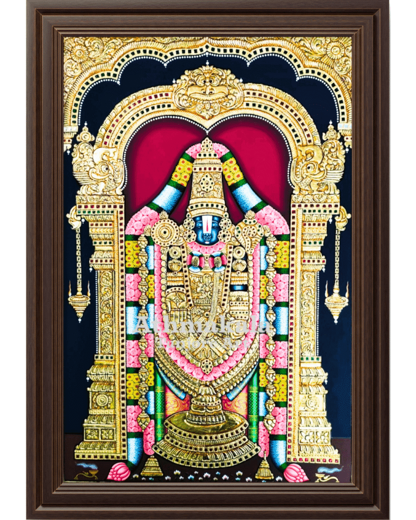 venkateshwar swamy flat tanjore painting gold foilind